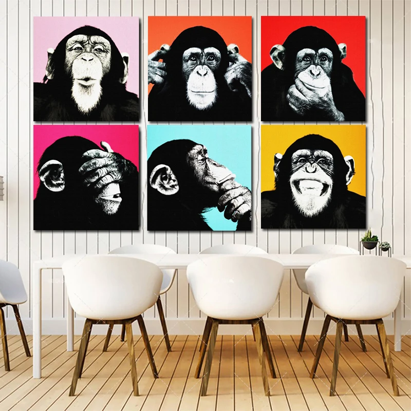 Шесть обезьян Горилла картина маслом на холсте Andy Warhol художественное искусство настенные картины для гостиной дома Современное украшение без рамки
