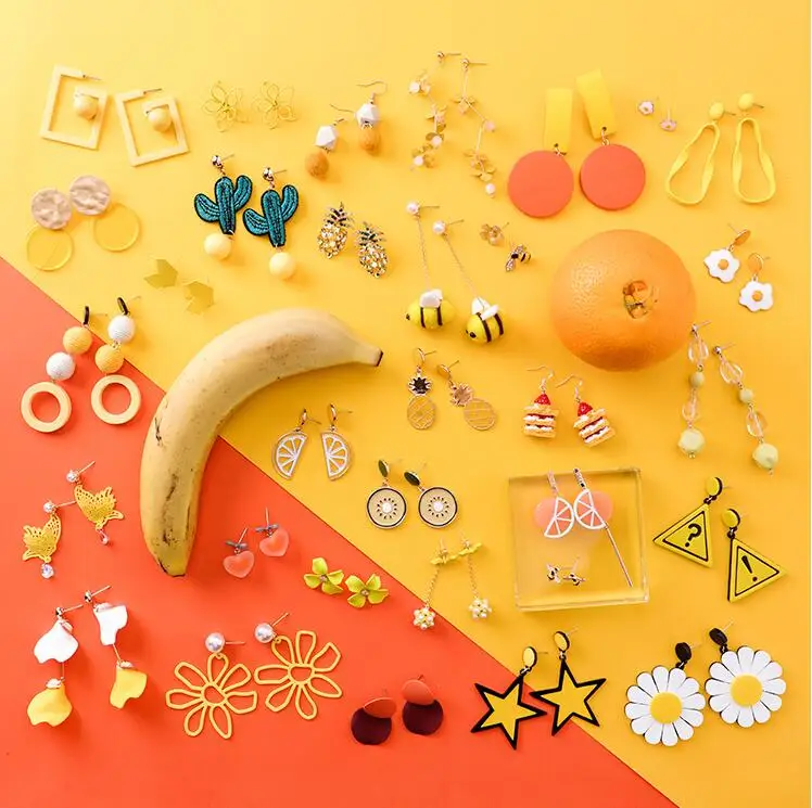 

High Quality Food Geometric Cactus heart Yellow Long Orange Drop Earring