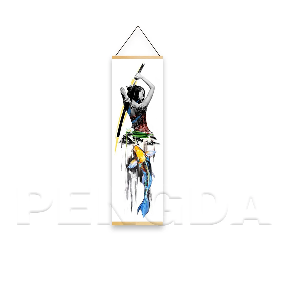 Домашний декор, настенное искусство, простой аниме, японский самурай, картина из массива дерева, подвесной прокрутки, печать на холсте, современный простой плакат с изображением - Цвет: Hang PP087-02