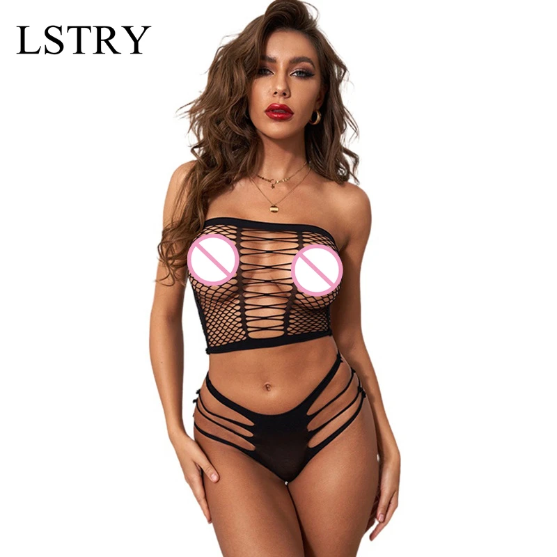 1 Set Women Sexy Lingerie Dress Lace Sheer Floral Sleepwear Nightwear Underwear Bra Tops Sets Sexy Plus Size Strapless Bodysuits