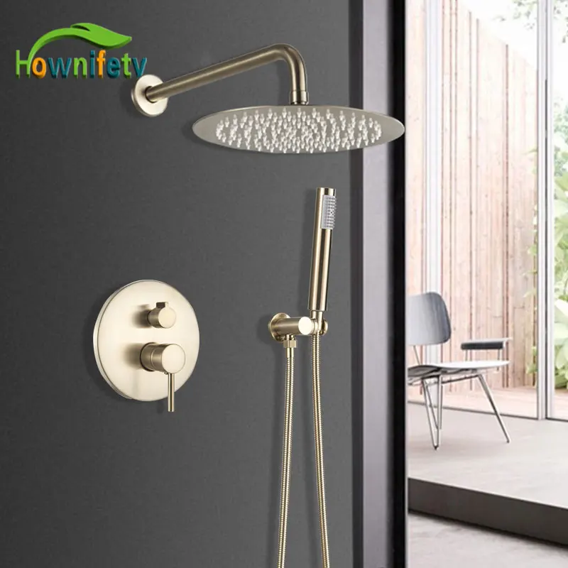 Роскошный Матовый Золотой смеситель для душа настенный кронштейн для телевизора 8/10/12 дюймов насадка для душа с эффектом кран с встраиваемая коробка смеситель для ванны набор для душа