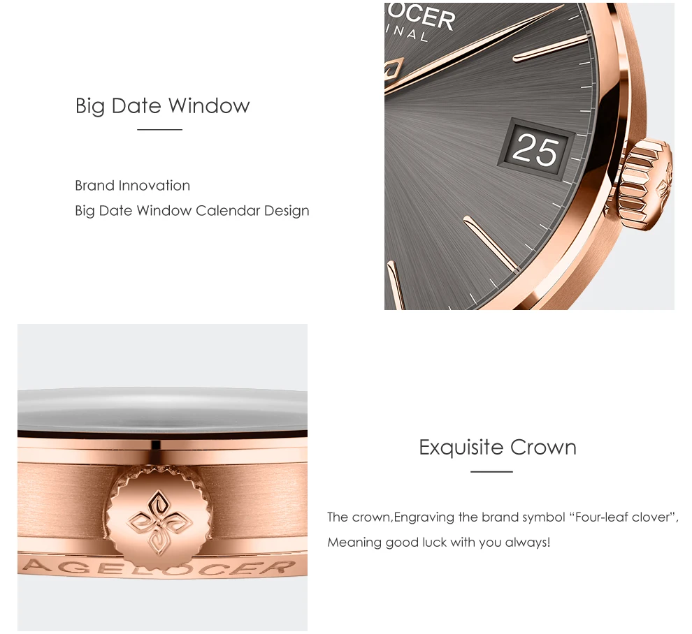 Agelocer Luxury Dress Watch Mechanical Automatic Watch Brands With Date Gold Rose Power Reserve Waterproof Wrist Watch 7073D9