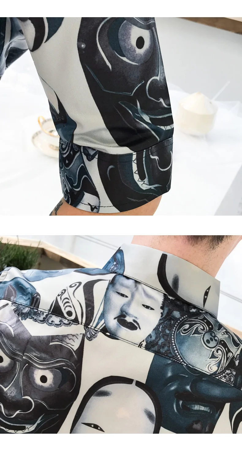 Модная мужская рубашка с принтом, Camisa Masculina, облегающие повседневные рубашки, летние мужские Клубные уличные рубашки, Chemise Homme