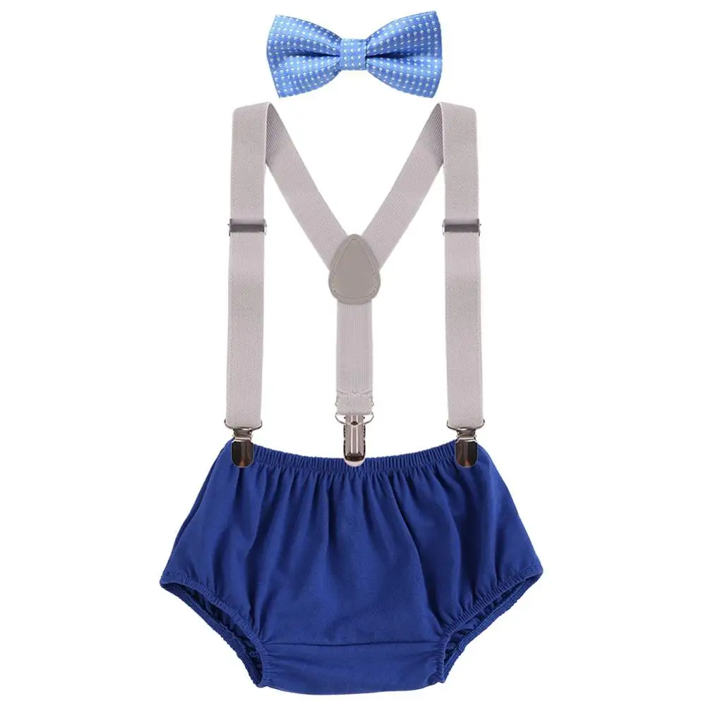 Dark Blue A Костюм для Cake Smash, унисекс, детская одежда для дня рождения; одежда для изящных детских штанов для мальчиков наряд с подтяжками для маленьких девочек на день рождения одежда для малышей Подставки для фотографий - Цвет: Dark Blue A