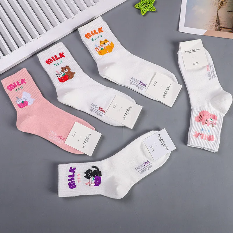Забавные хлопковые носки с рисунками животных и надписями; женские теплые милые носки Kawaii Art Happy; корейские дышащие носки; модная повседневная Уличная одежда