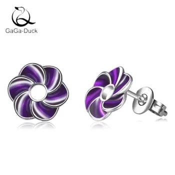 

New Fashion Jewelry Beautiful Exquisite Color Epoxy 925 Sterling Silver Creative Flower Leaves Stud Earrings E405