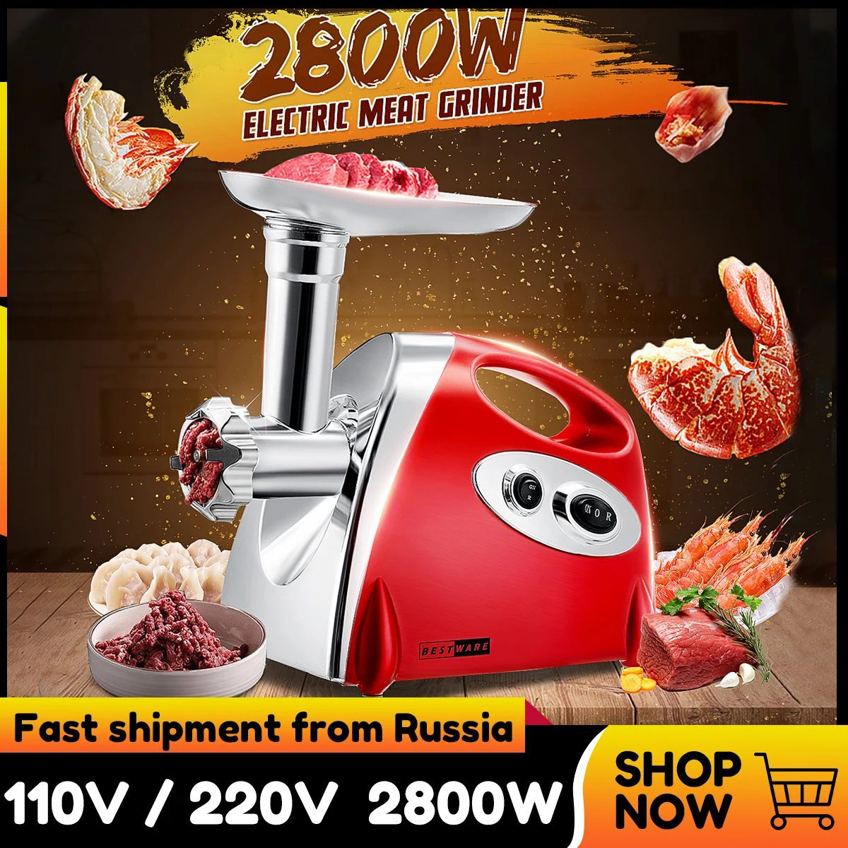 2800W Electric Meat Grinder Sausage Stuffer Maker Kitchen Home Mincer kit Red