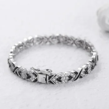 

Luxury domineering exquisite S925 love heart-shaped two-color geometric jewelry men's engagement wedding gift bracelet