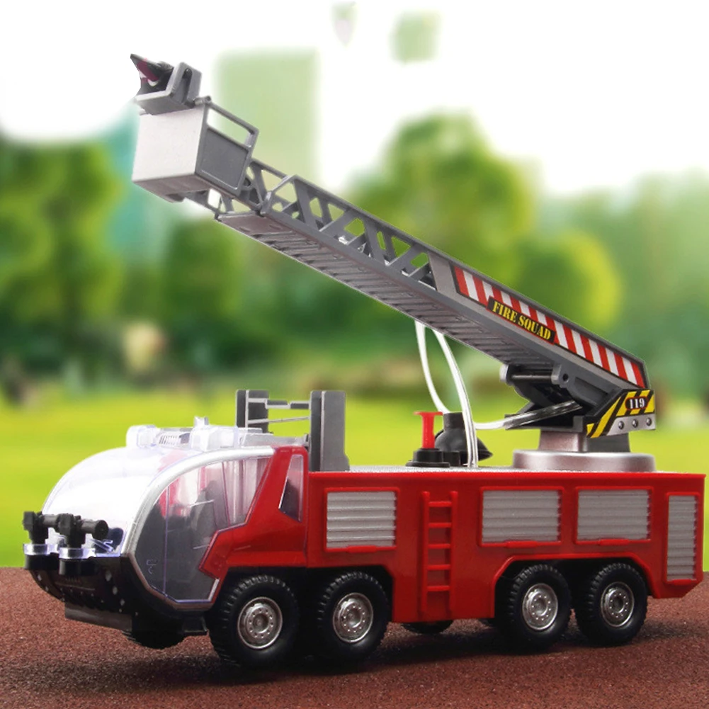 Ephex Interesting Plastic Boy Fire Truck Fun Alarm Sound Model Fire Truck Model Cool Water Pump Spray Decroration Educational