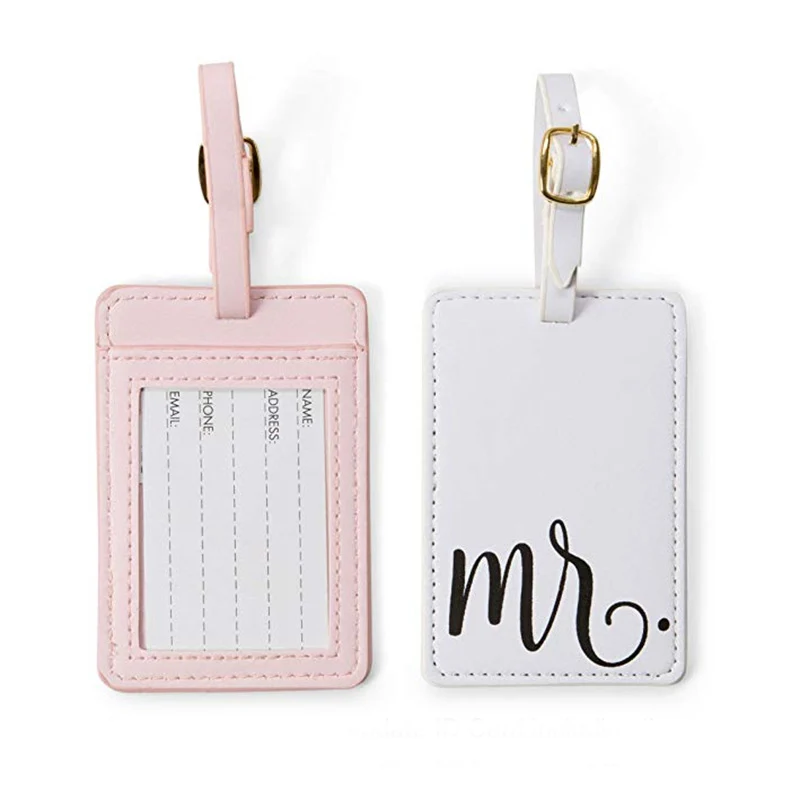 

Simple White & Pink Travel Accessories Luggage Tag Women Portable PU Leather Label Suitcase ID Address Holder Baggage Boarding