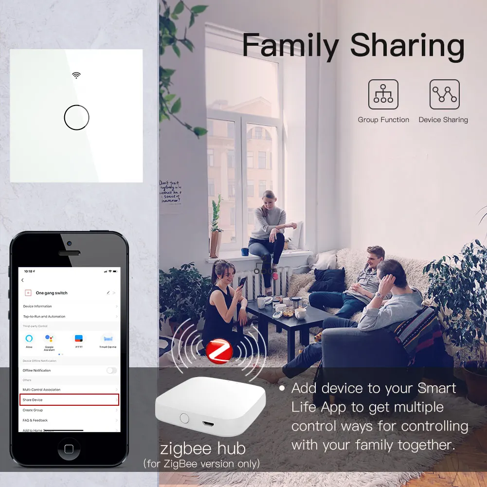 Moes ZigBee Wall Touch Smart Light Switch With Neutral/No Neutral,No Capacitor Needed Smart Life/Tuya Works with Alexa,Google