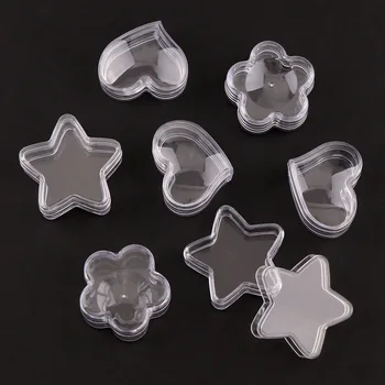 

10Pcs Transparent Plastic Empty Storage Boxes Flower Star Heart Container Nail Art Rhinestone Bead Gems Case