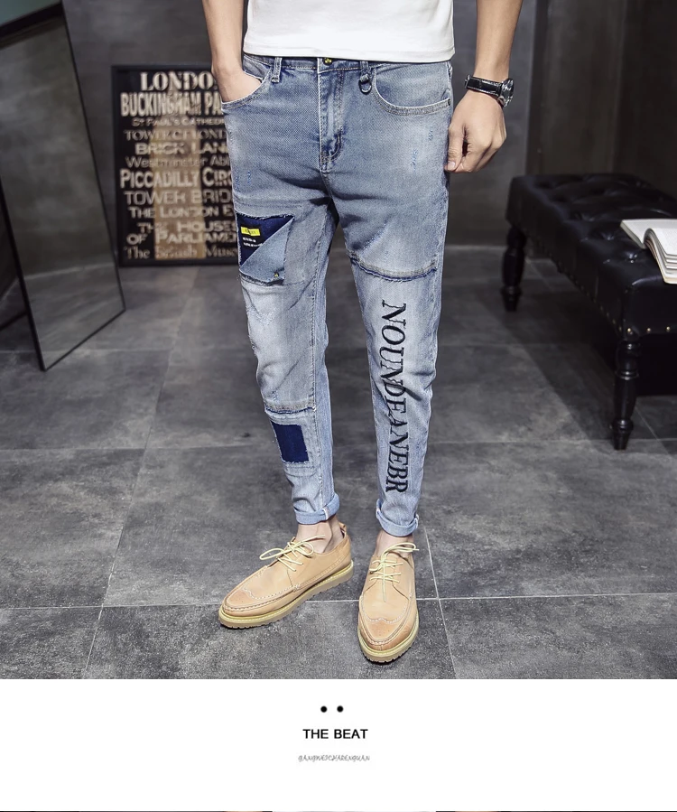 Mannen режим Винтаж Рваные джинсы облегающие скини молния джинсовые Broek Vernietigd Verzwakte Broek краткое Afdrukken Broek джинсы Hombre