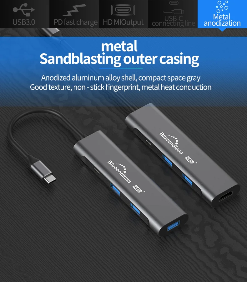 4 в 1 type-c док-станция USB 3,0 type C концентратор HDMI HD PD адаптер конвертер многофункциональный концентратор PD для MacBook Pro PD концентратор