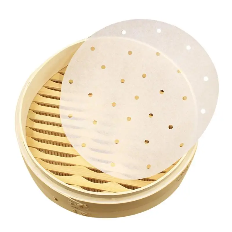 100pcs Air Fryer Liners Anti-stick Pad 6-9inch Bamboo Steamer Liners  Premium PerforatedSilicon Paper Steaming