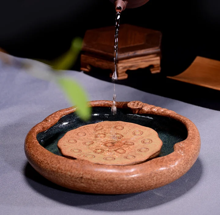 

ceramics lotus type tea tray drainage water storage kung fu tea set room board table chinese tea cup ceremony tools Tea SetLF516