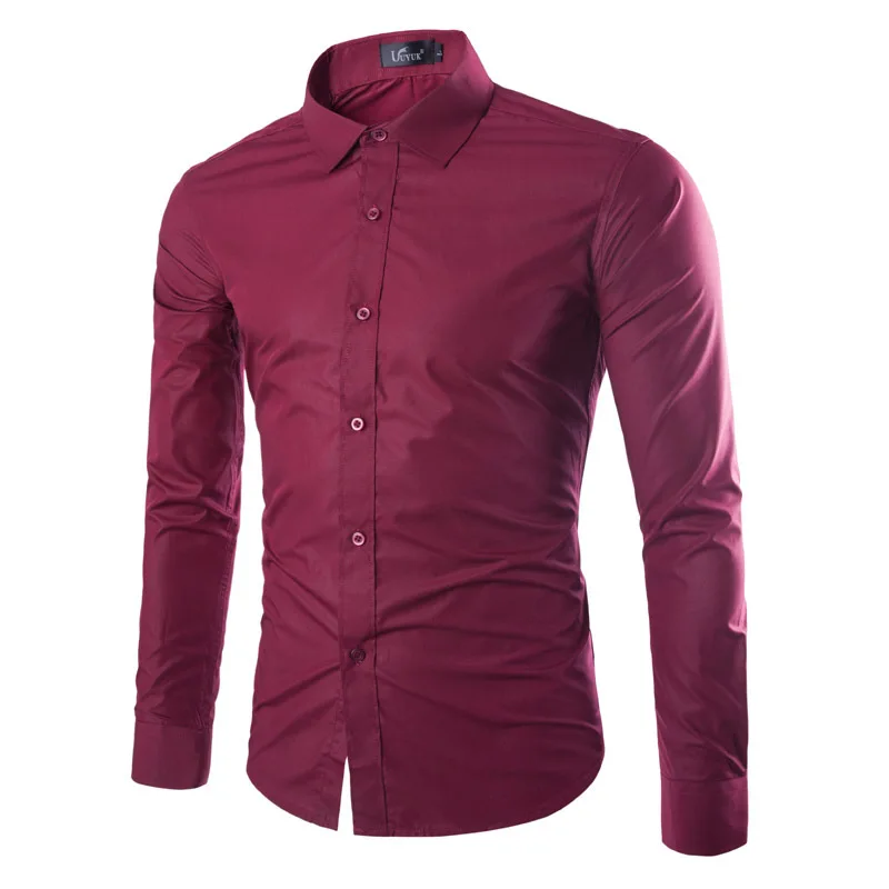 Формальные стильные Лоскутные простые мужские рубашки Slim Fit деловая рубашка с длинным рукавом с отложным воротником Весенняя хлопковая офисная одежда - Цвет: Burgundy