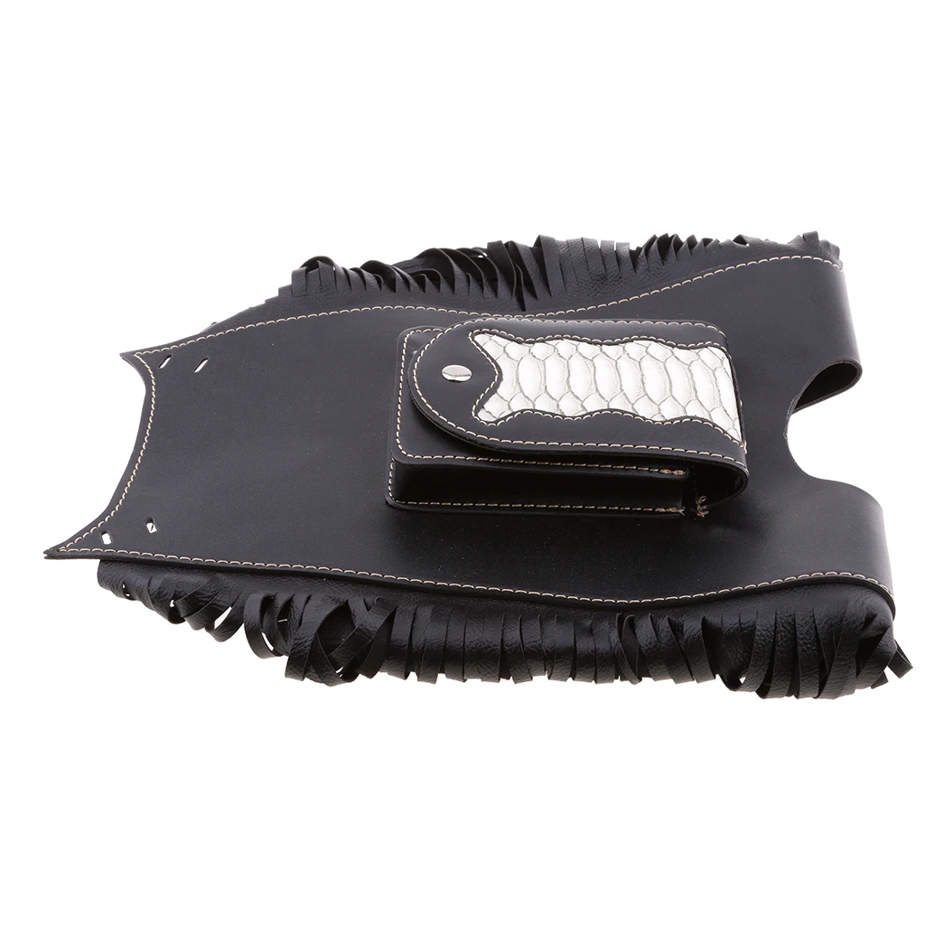 PU LEATHER MOTORCYCLE BIKE TANK Cover Pad Strap Chap Panel Bra Bib - Black