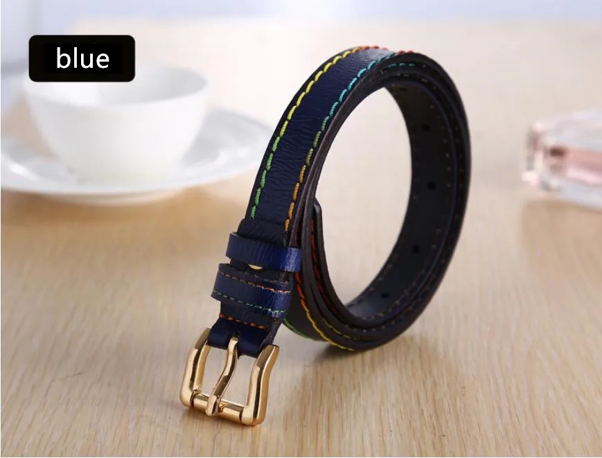 blue Стильный женский пояс из натуральной кожи 1,8 см ширина Роскошная Модная Повседневная Пряжка из сплава для ремней для дам Джинсовый пояс - Цвет: blue