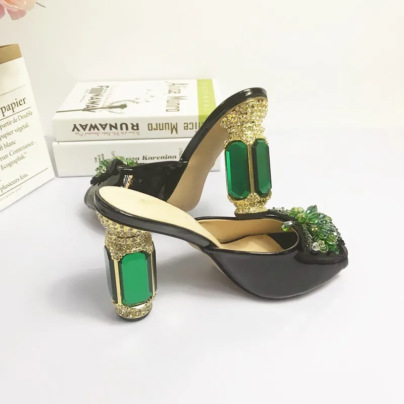 Роскошная Свадебная женская обувь на каблуке с подходящей сумочкой-клатчем с зелеными кристаллами; вечерние босоножки на высоком каблуке наивысшего качества; женские C912-5