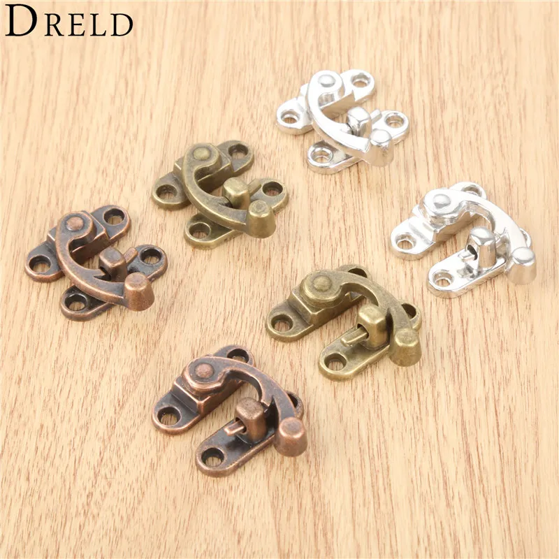 Antique Iron Padlock Latch Hasp Buckle Horn Catch Clasp Hook Lock 2pcs 29*33mm For Mini Jewelry Box For Furniture Hardware DRELD