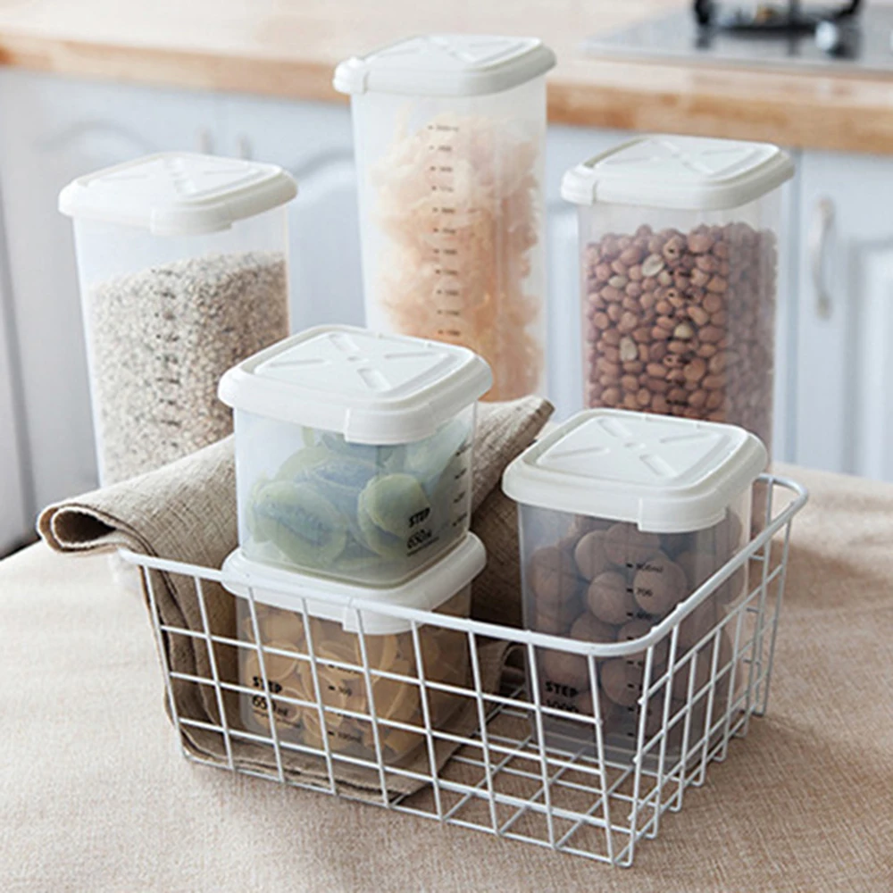 Пластиковый контейнер для еды со шкалой, кухонный ящик для хранения продуктов, орехи, сушеные пищевые контейнеры, сохраняющие свежесть, прозрачные запечатанные коробки