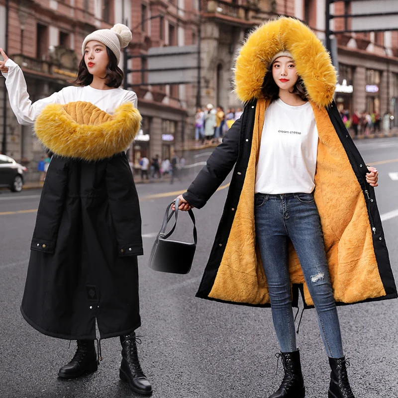 

winter coat women 2019 Large fur collar hooded down cotton sustans long jacket female parka outwear plus size jaquetas feminina