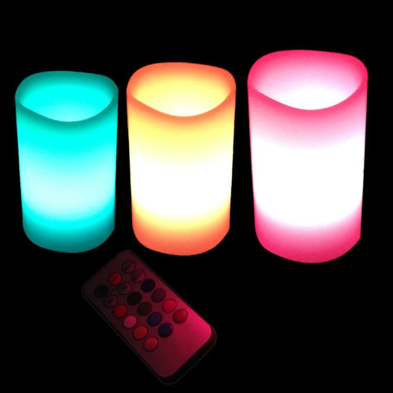 3 шт., романтические цвета, меняющие беспламенный светодиодный светильник, с пультом дистанционного управления, вечерние, Свадебные Лампы, светильник, аксессуары