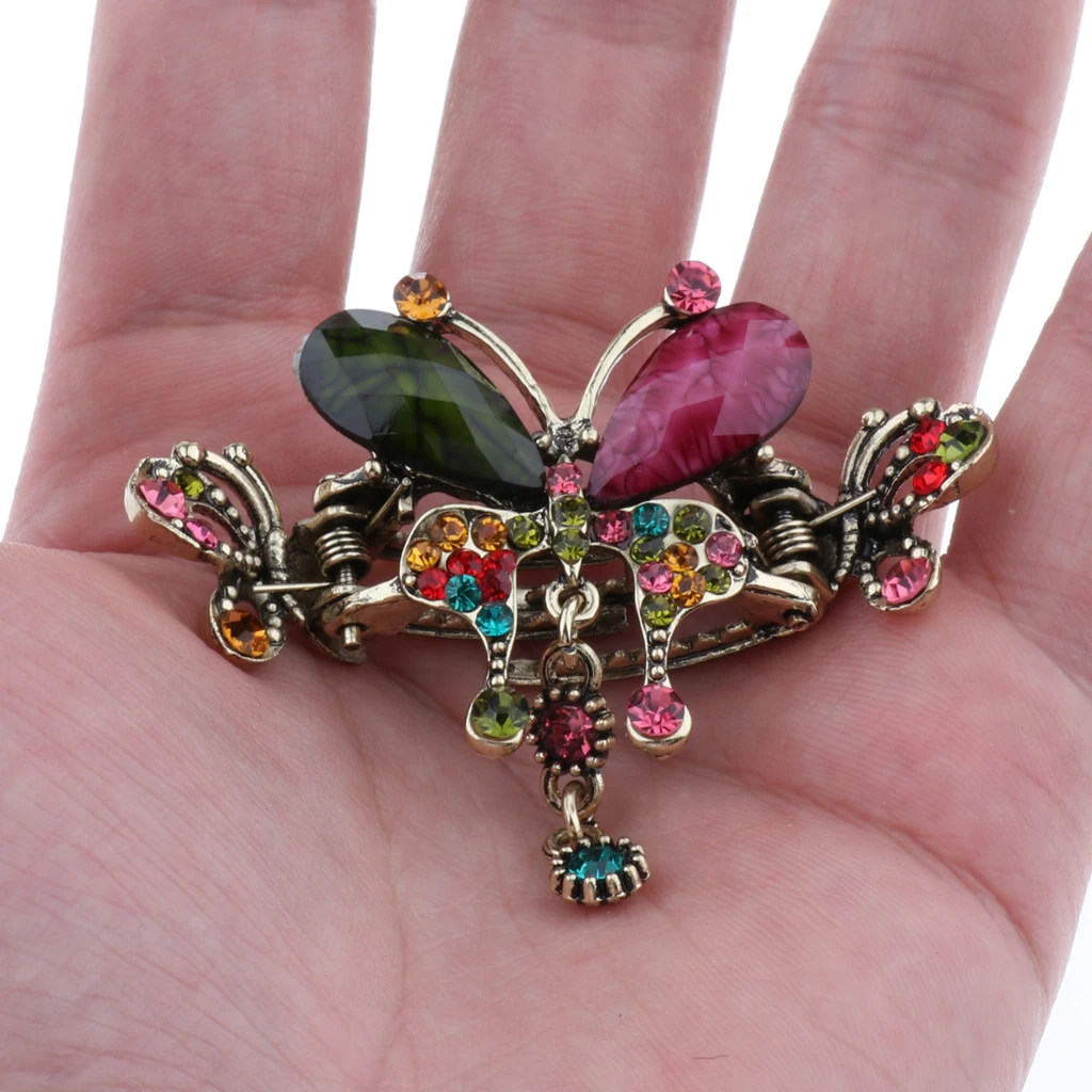 Rhinestone Crystal Alloy Jaw Hair Clips, Retro Butterfly Mini Hair Claw Clip Hair Accessories for Womens