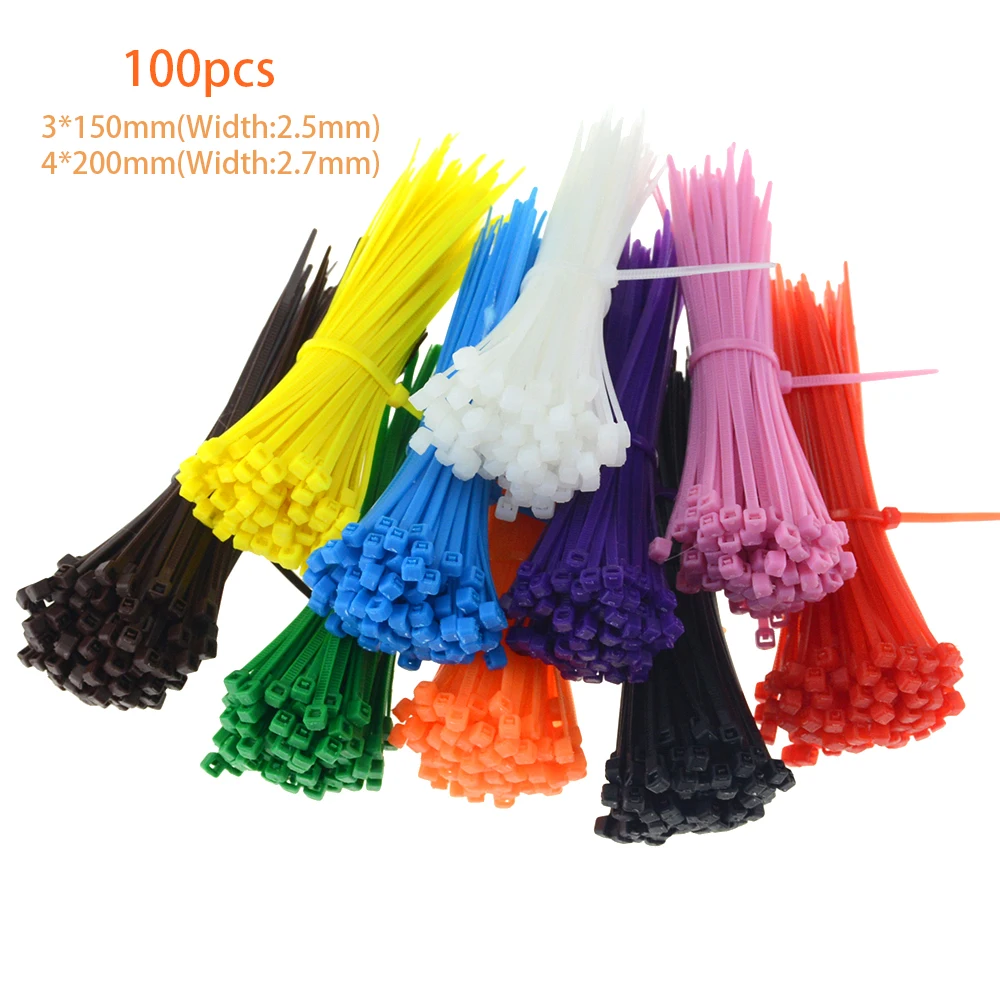 

100pcs Self-locking Colored Nylon Cable Ties 3*150 4*200 Plastic Zip Ties Wire Wrap Strap Practical Gadgets