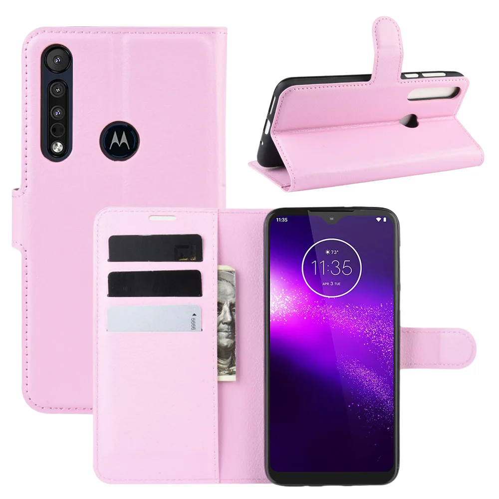 Розовый Для Motorola MOTO One Macro Чехол G 8 Play Флип кожаный бумажник чехол держатель для карт Телефон Coque черный чехол-книжка для MOTO G8 Play сумка - Цвет: Розовый