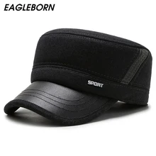 Новая зимняя мужская Кепка в стиле милитари, Зимняя кепка для папы в стиле милитари, плотная твидовая одноцветная Кепка для папы, мужская Кепка из ПУ хлопка, теплая шапка для папы