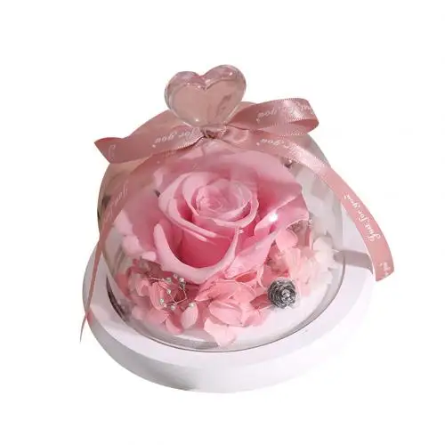 Сохраненный цветок розы стекло купол крышка орнамент День Святого Валентина подарок украшение - Цвет: Розовый