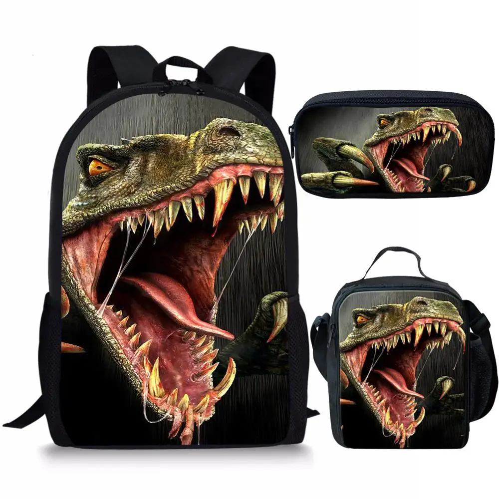 Nopersonality крутой T-rex динозавр школьные сумки набор книжные сумки для подростков мальчиков 3 шт. основной рюкзак с ланч бокс пеналы - Цвет: Z5036CGK