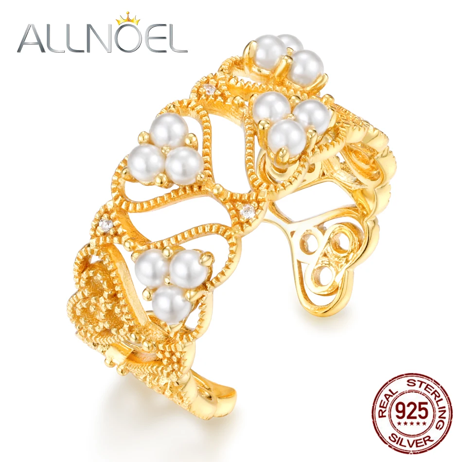 ALLNOEL 925 пробы Серебряное 14 К Золотое кольцо натуральный жемчуг Белый Циркон бриллиант позолоченное уникальное Серебро 925 массивное ювелирное изделие Новинка