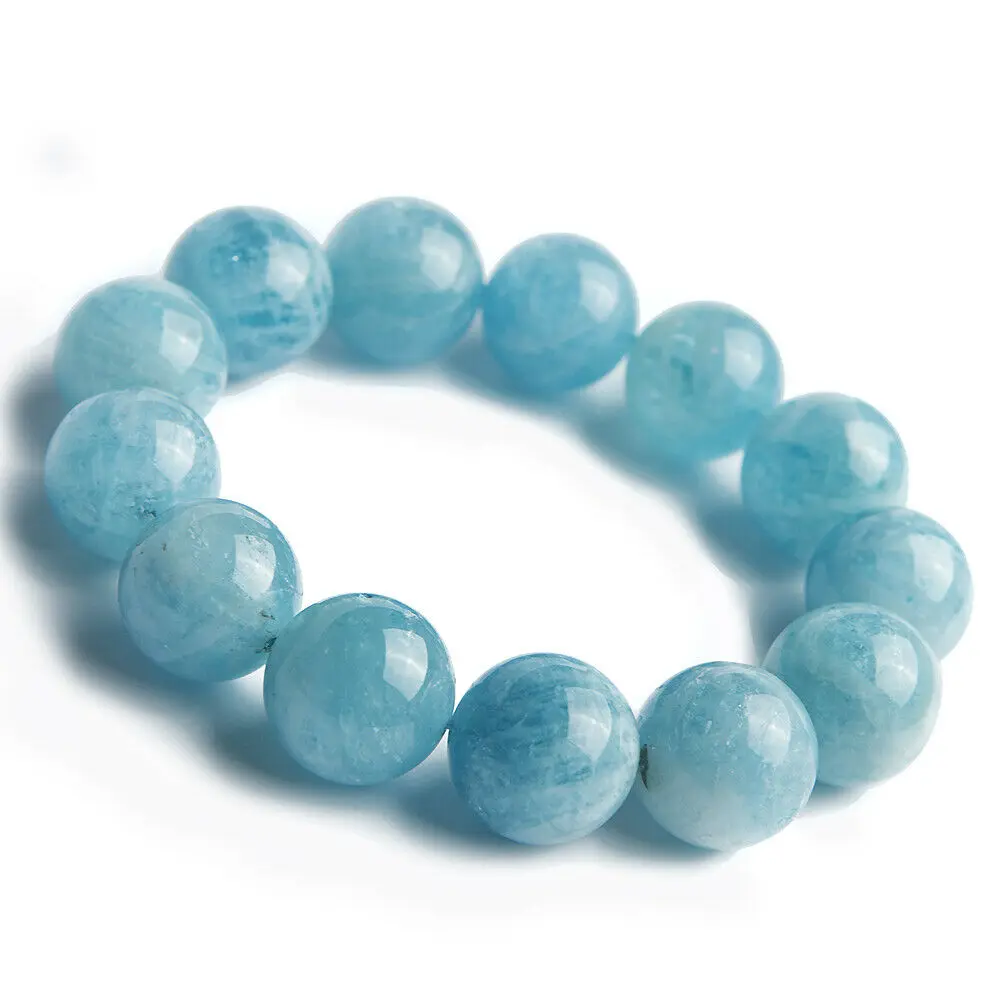 20mm Natural Blue Aquamarine Women Men Ice Clear Big Round Beads Bracelet Crystal Healing Stone Bracelet Birthday Gift AAAAA