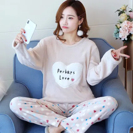 pyjamas women winter Теплые пижамы, женские зимние толстые женские пижамы, фланелевые пижамы, женские длинные осенние пижамы, женская домашняя одежда из двух частей, одежда для сна XXL - Цвет: pyjamas women winter