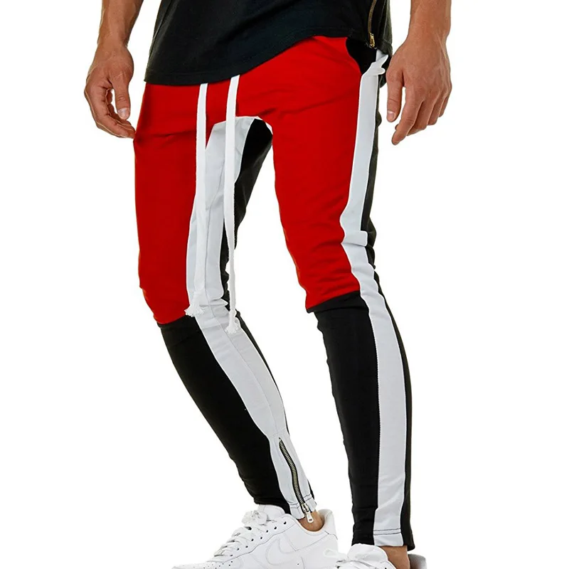 Red and black Мужские спортивные брюки для бега в стиле пэчворк, мужские спортивные брюки для фитнеса, бодибилдинг спортзал, штаны, одежда для бега, спортивные брюки, Hombre - Цвет: Red and black