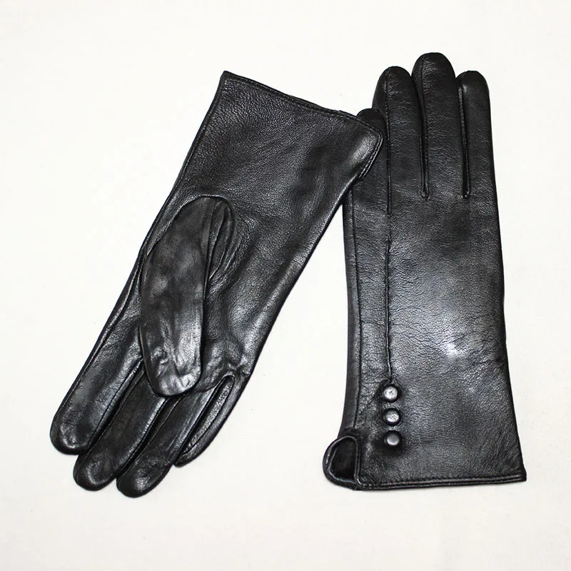 Кожаные перчатки женские плюс бархатные осенние и зимние теплые со скидкой цена прямые черные короткие уличные перчатки из овчины для верховой езды - Цвет: Black