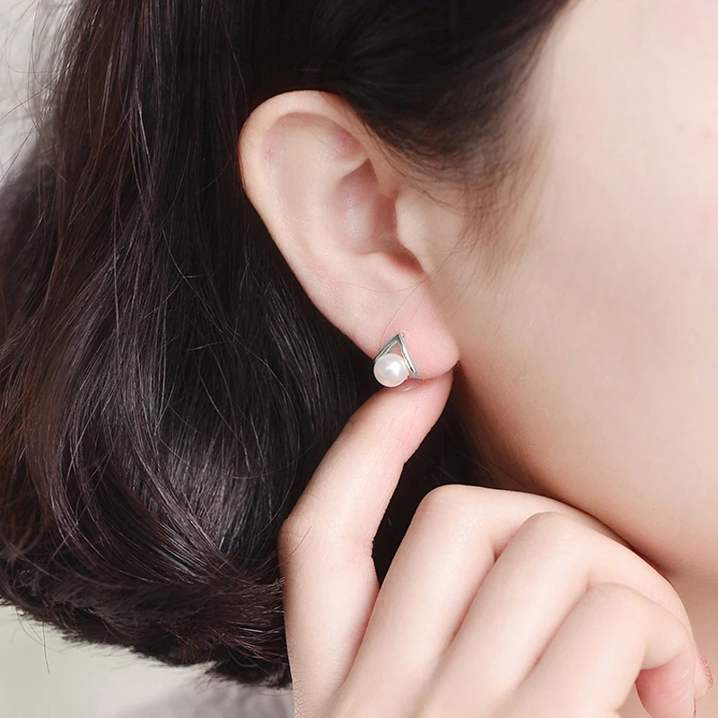 100% Natural Freshwater Pearl sutd Earrings White Pearl Jewelry 925 sterling silver jewelry For Women best gift