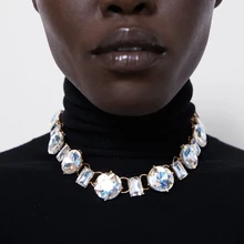 Bestessy ZA, новинка, модное блестящее колье с большим кристаллом, ожерелье, стразы, Трендовое массивное женское ожерелье, свадебное украшение, подарок