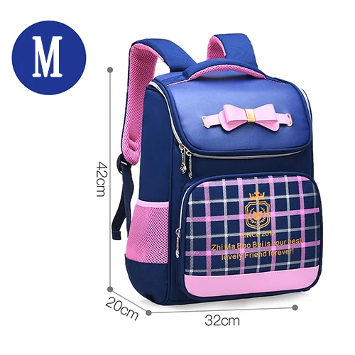 Royal blue Large Детская сумка для начальной школы 3-6 класс, милый принцесса лук мальчик девочка плед ортопедический вместительный рюкзак - Цвет: Royal blue Large