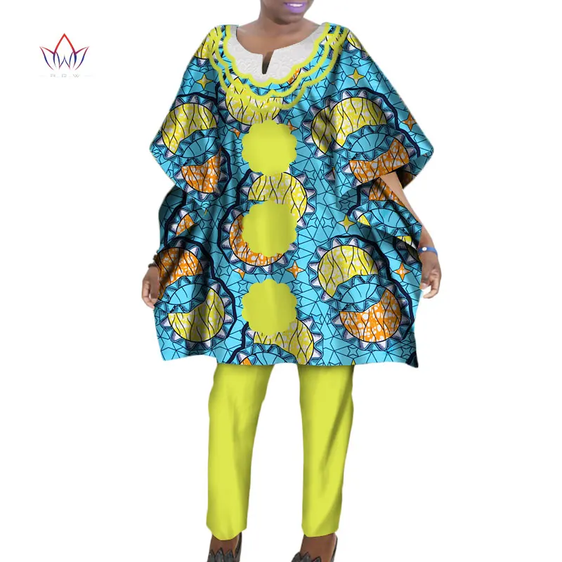 Новые модные комплекты из 2 предметов женские костюмы Дашики Элегантный комплект для женщин брюки и халат высшего размера плюс африканская одежда WY387 - Цвет: 3
