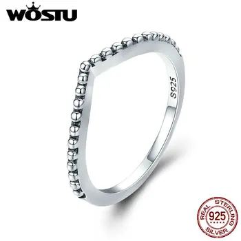 

WOSTU Authentic 100% 925 Sterling Silver Beaded Wish Stackable Finger Ring for Women Fashion Brand Jewelry Gift XCH7648
