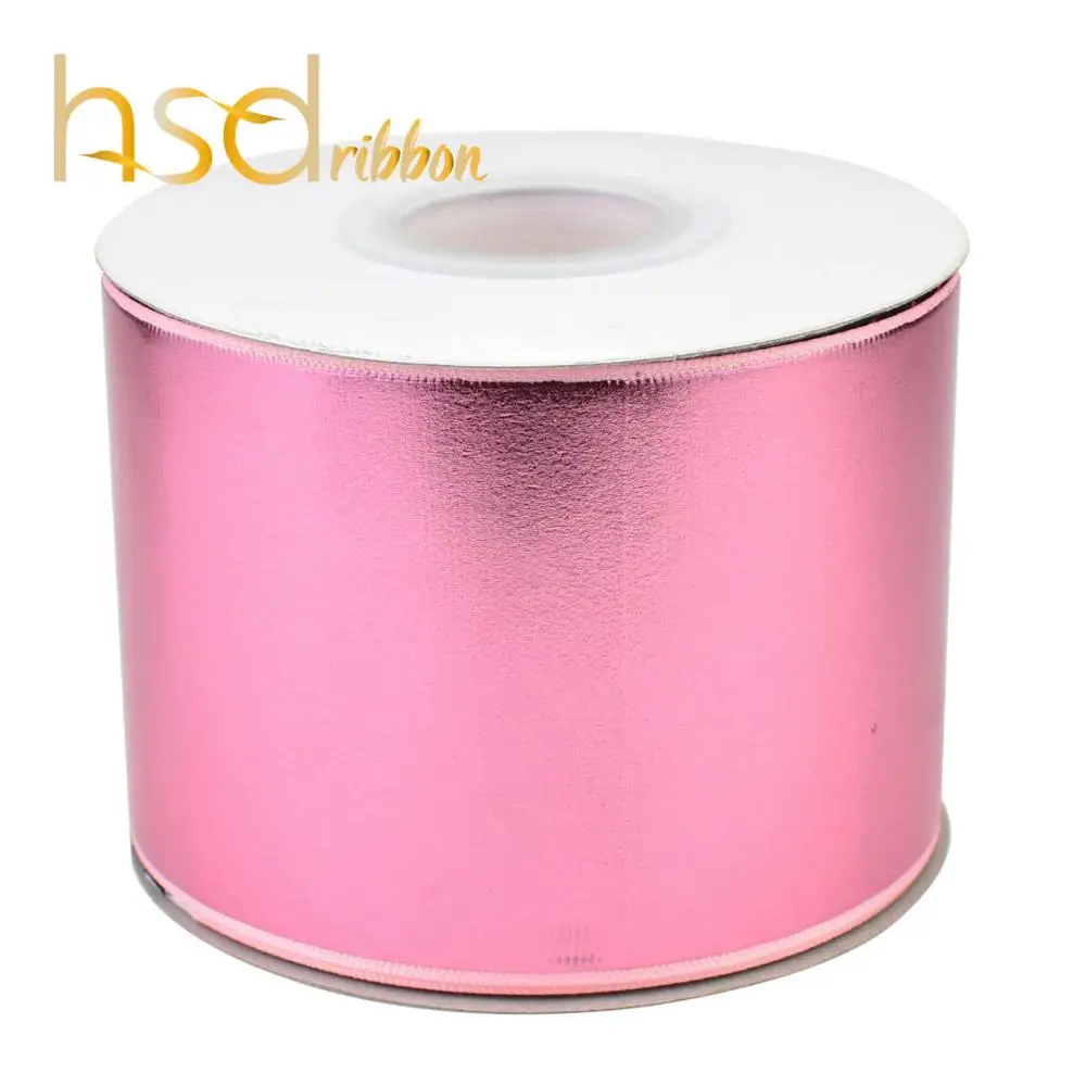 Hsdribbon 75 мм 3 дюйма Soild розовая фольга на grosgrain ленты 50 ярдов/рулон - Цвет: Pink Foil
