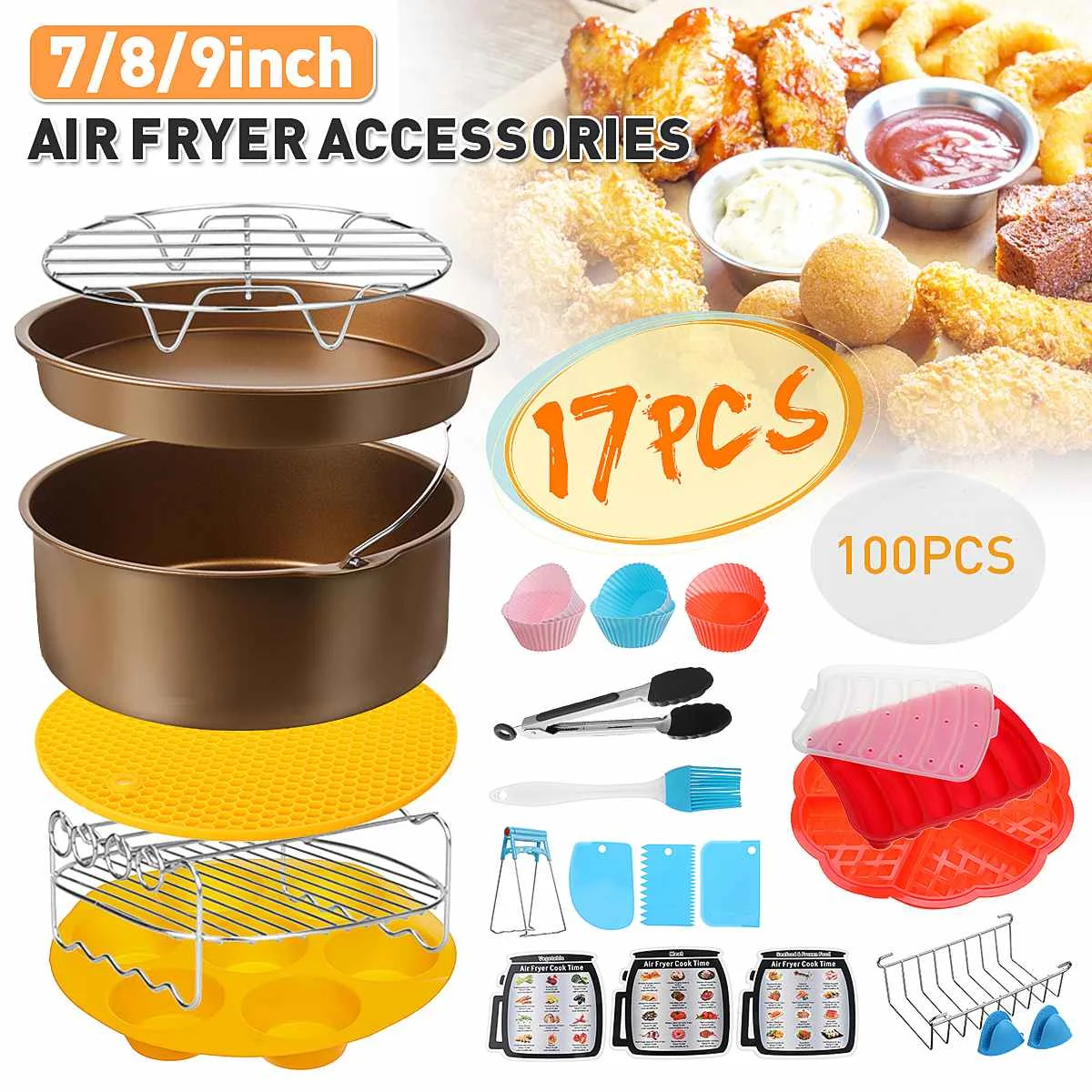 Tray-Rack Pizza-Pan Air-Fryer-Accessories Kitchen Cooking-Tools 17pcs Grill-Pot Frying-Cage