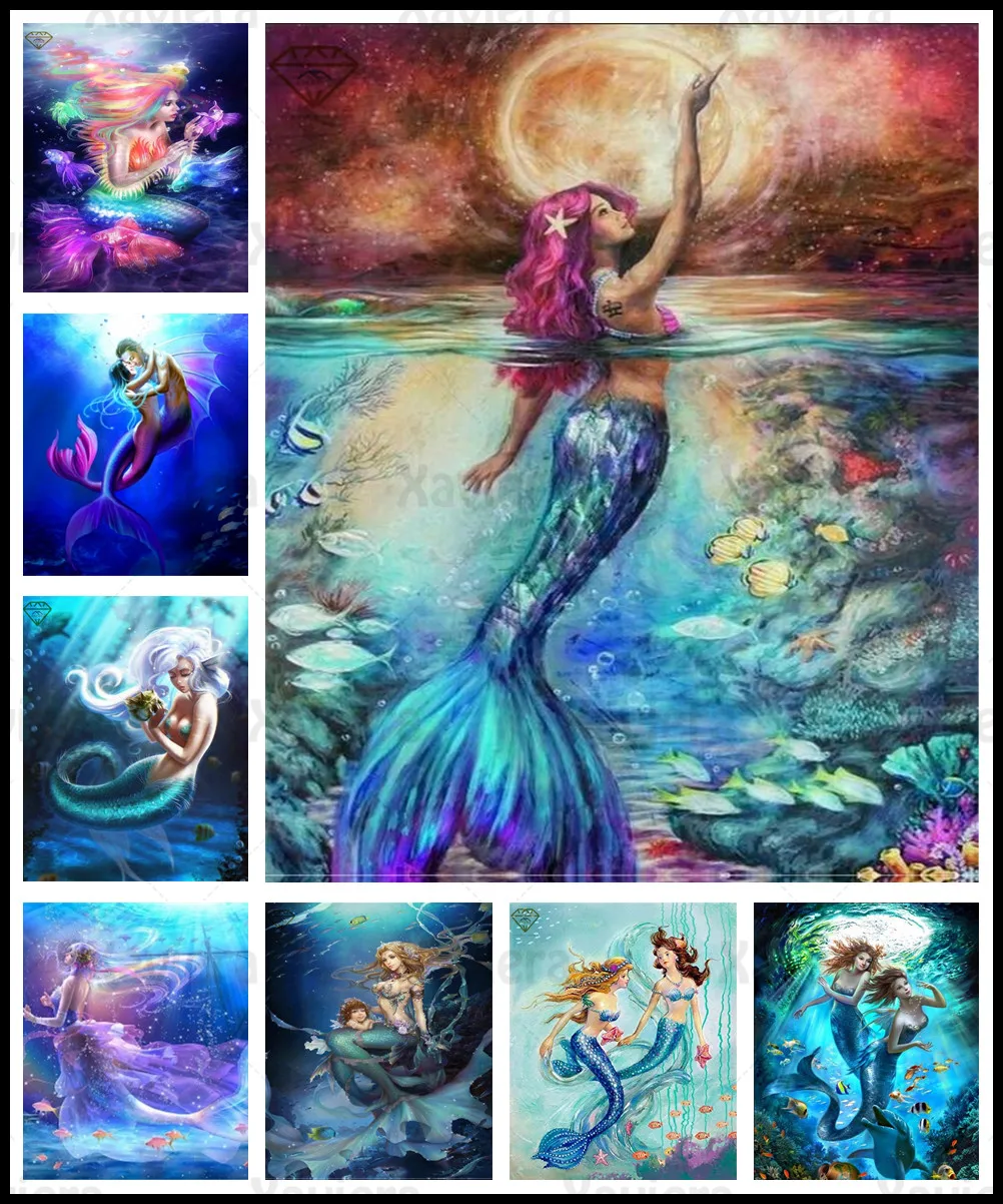 

5D Diamond Painting Mermaid Princess Diy Diamond Embroidery Cartoon Fairy Tale Square Round Rhinestone Mosaic Cross Stitch Kit