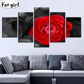 

diamond painting 5 panels Sales Poppies on black wall painting full square round 5d diy Diamond Embroidery color Cross Stitch