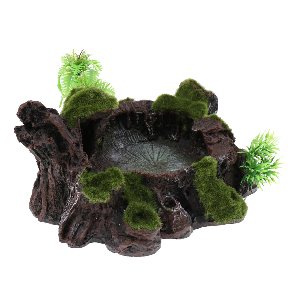 Vintage Moss Reptile Food And Water Bowl For Pet Aquarium Ornament Terrarium Dish Plate Lizards Tortoises Or Small Reptiles