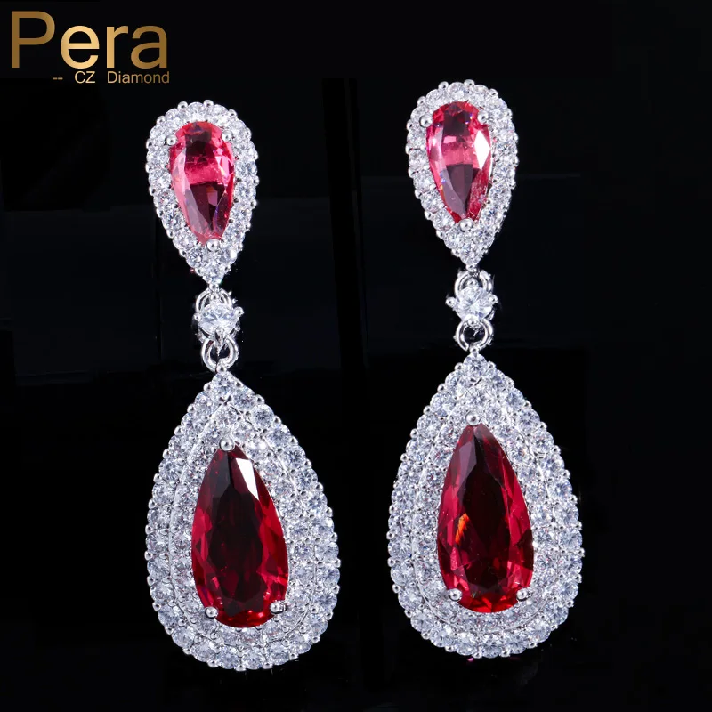 

Pera High Quality Red CZ Crystal Setting Classic Long Big Dangle Water Drop Earrings for Banquet Party Women Brand Jewelry E071